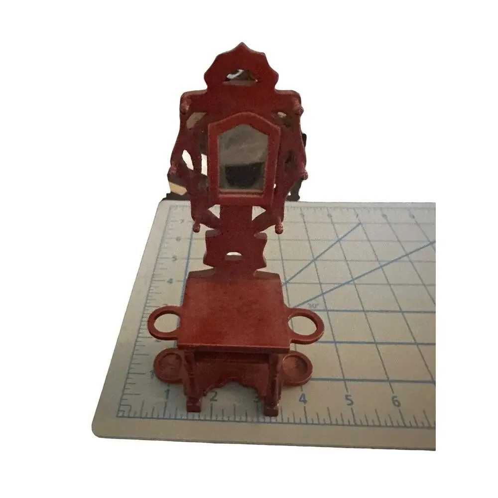 Vintage Victorian Red Wood Hall Tree Dollhouse Furniture 1:12 Miniature Hallway